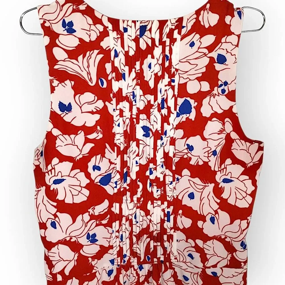 Banana Republic Womens Red Floral Pintuck Pleated Sleeveless V-Neck Dress 14 - Picture 4 of 13